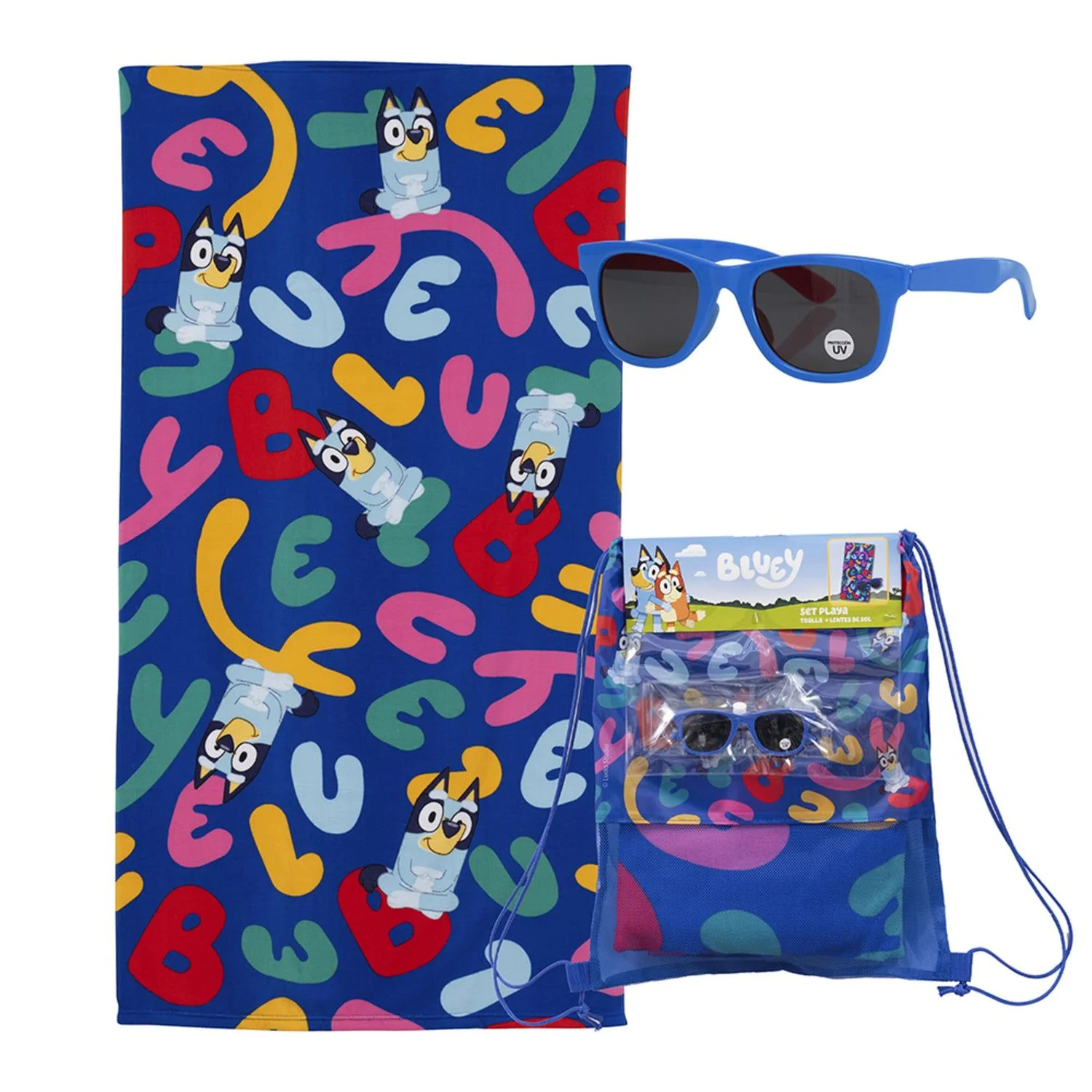 bluey webp2 Set Toalla, Lentes de Sol y Bolso Bluey Letras - Imagen 1