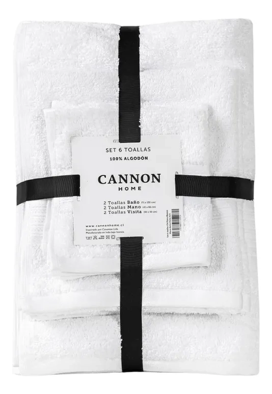 set 6 toallas cannon v1 Set de 6 Toallas Cannon Home – 100% Algodón / Blanco Liso - Imagen 1