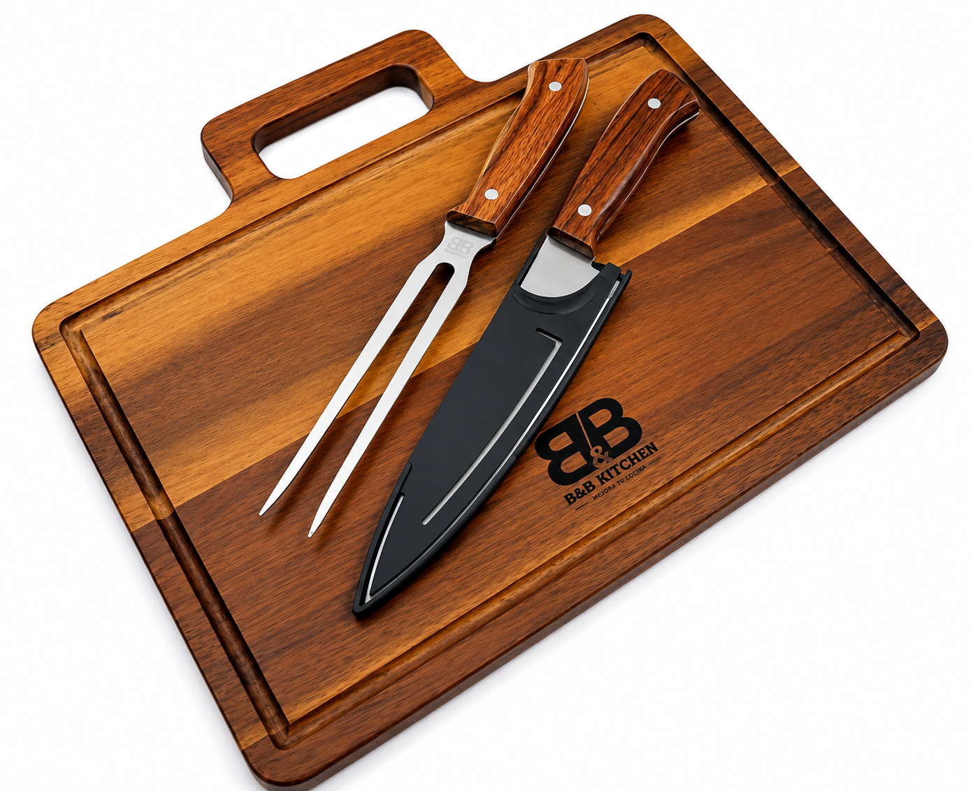 tabla2 Set Parrillero B&B Kitchen – Tabla + Cuchillo + Tenedor - Imagen 1