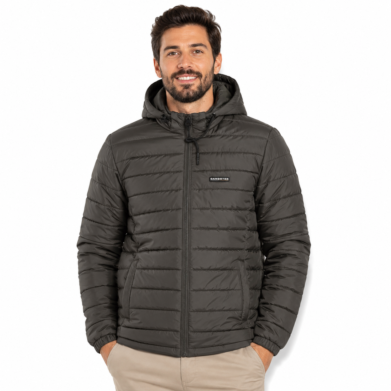 parka gangster café Parka Hombre Acolchada con Capucha Café Oscuro - Gangster® - Imagen 1