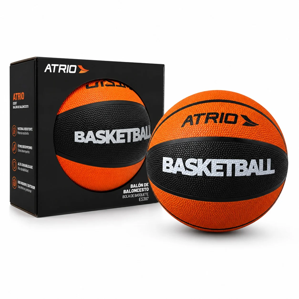 pelota basket Balón de Básquetbol ES397 Tamaño N°7 Oficial Negro/Naranjo - Atrio® - Imagen 1