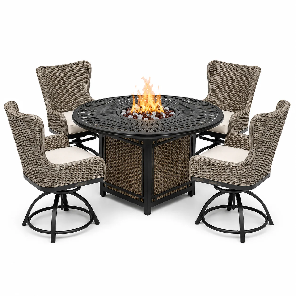 FOGON Set de Terraza para Exterior Hazelhurst de 5 Piezas con Mesa Fogón a Gas - Home Decorators Collection - Imagen 1