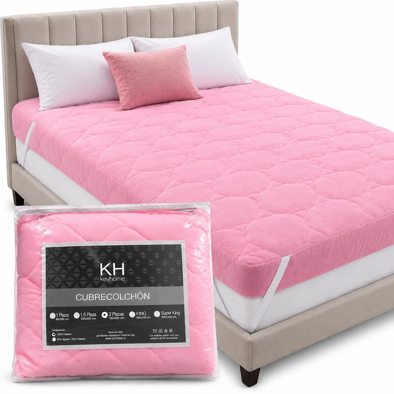 cubre colchon rosado CUBRECOLCHON 2 PLAZAS ROSADO - KEY HOME® - Imagen 1