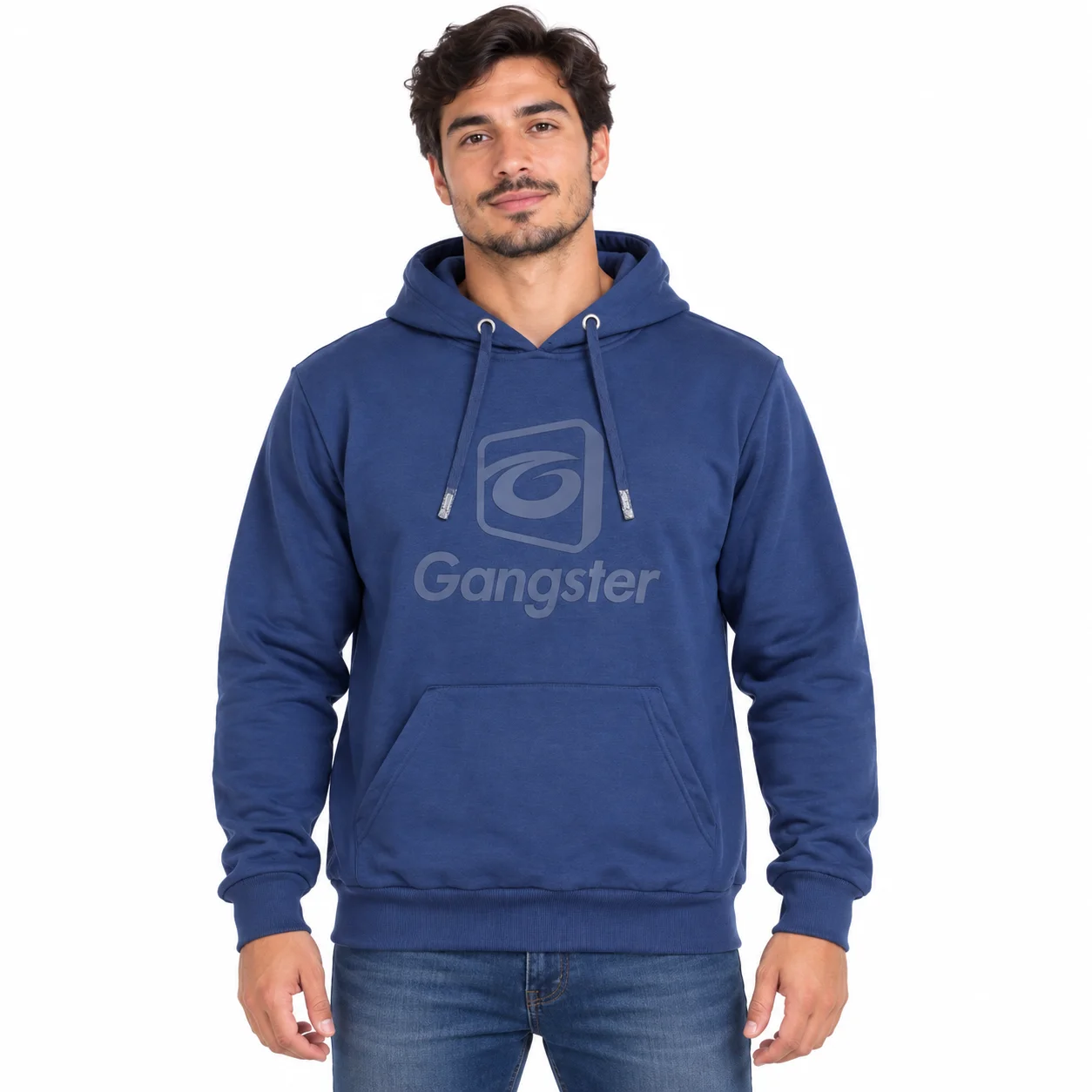 poleron azul gangster Poleron Fleece Jacket Algodón Azul con gorro- Gangster® - Imagen 1