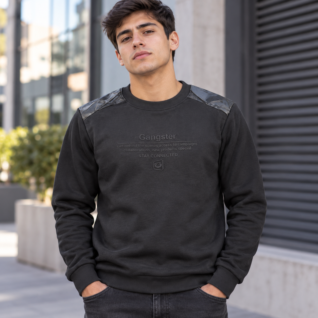 poleron negro sin gorro 2 Poleron Fleece Jacket Algodón Negro- Gangster® - Imagen 1